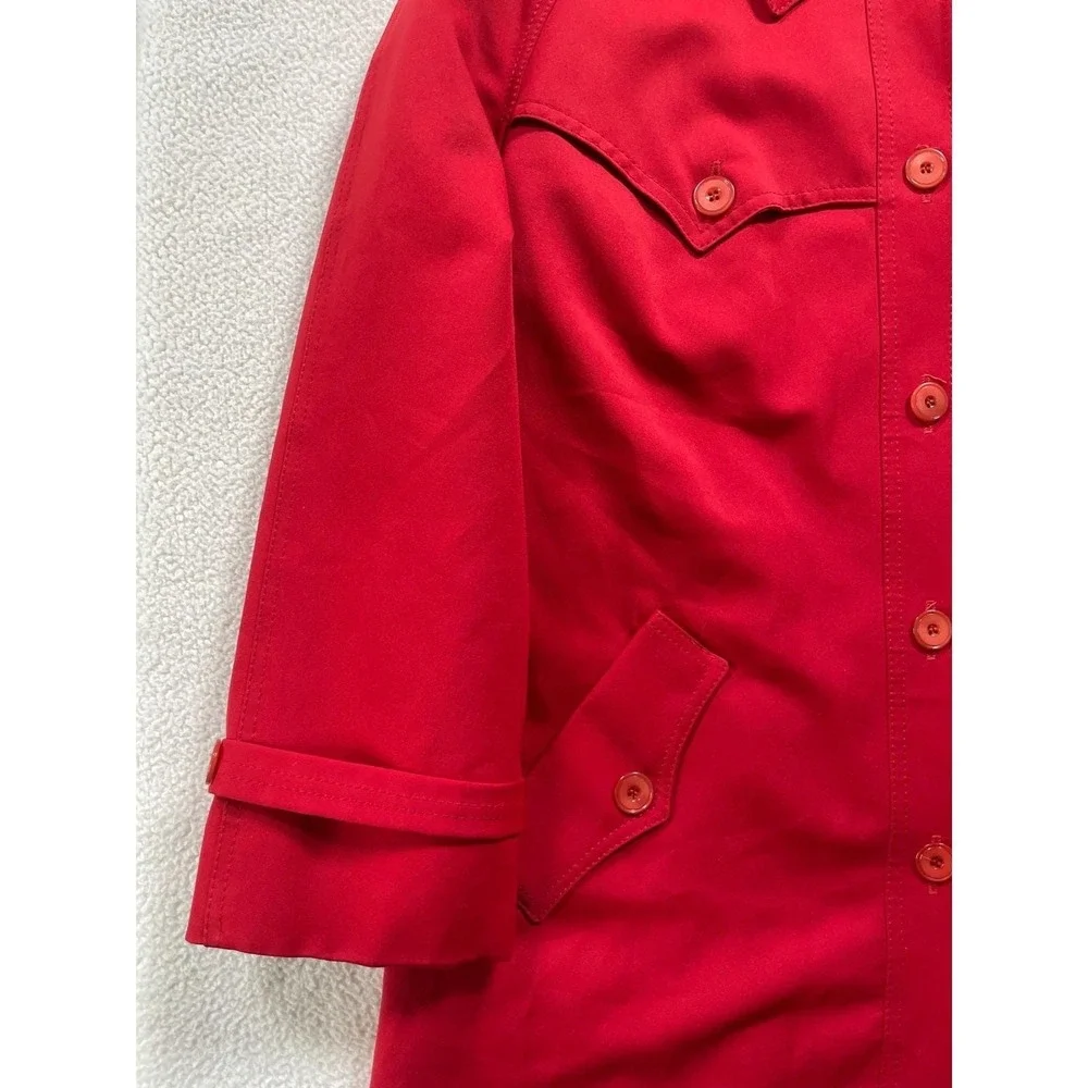 Vintage 60s Outer Banks Women Small Trench Coat Red Western‎ Yoke Rain Repellent